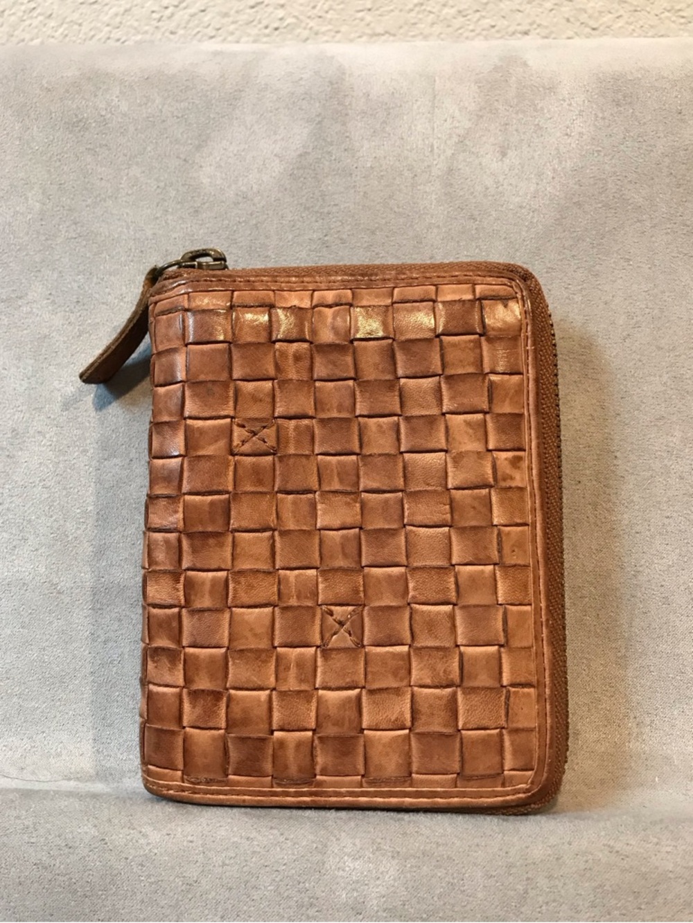 Gianni Conti Woven Leather Zip Wallet - Brown